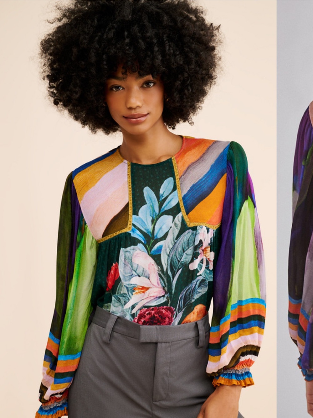 Blink London anthropologie Multicolor Floral Miranda Long-Sleeve Blouse small